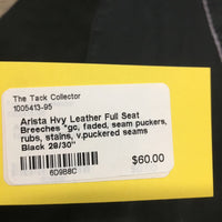 Hvy Leather Full Seat Breeches *gc, faded, seam puckers, rubs, stains, v.puckered seams