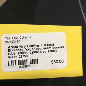 Hvy Leather Full Seat Breeches *gc, faded, seam puckers, rubs, stains, v.puckered seams