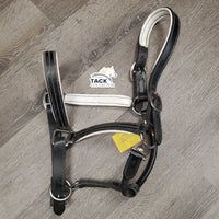 Padded Soft Leather Halter, adj, snap *gc/vgc, clean & mnr dirt?dust, rubs, scraped & peeled edges, creases, dry, rust?
