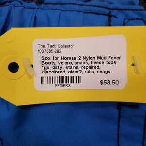2 Nylon Mud Fever Boots, velcro, snaps, fleece tops *gc, dirty, stains, repaired, discolored, older?, rubs, snags