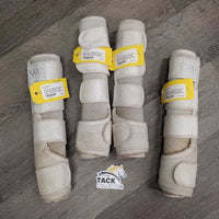 Front & Hind Closed Dressage Leg Wraps - Boots, velcro *gc, stained, hair, clean, residue, dingy, hairy, thread
