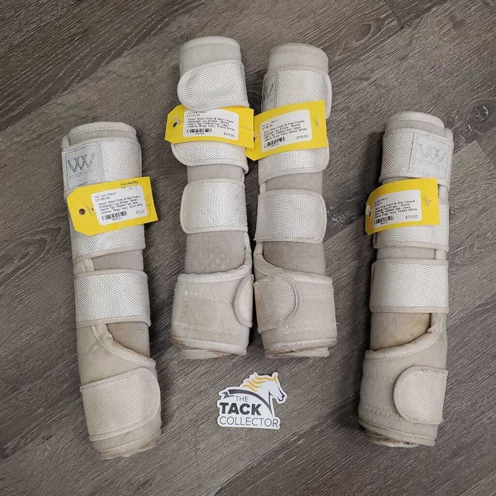 Front & Hind Closed Dressage Leg Wraps - Boots, velcro *gc, stained, hair, clean, residue, dingy, hairy, thread