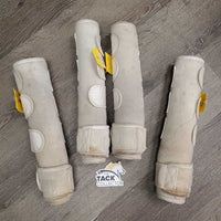 Front & Hind Closed Dressage Leg Wraps - Boots, velcro *gc, stained, hair, clean, residue, dingy, hairy, thread
