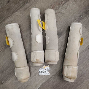 Front & Hind Closed Dressage Leg Wraps - Boots, velcro *gc, stained, hair, clean, residue, dingy, hairy, thread