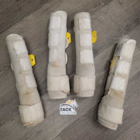 Front & Hind Closed Dressage Leg Wraps - Boots, velcro *gc, stained, hair, clean, residue, dingy, hairy, thread
