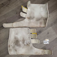 Front & Hind Closed Dressage Leg Wraps - Boots, velcro *gc, stained, hair, clean, residue, dingy, hairy, thread
