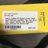 Pr Nylon Lined Thick Soft Stirrup Leathers *gc, mnr dirty, thin edges, dents, rubs & pulled hole threads

