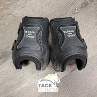 Pr Hind Boots, tabs *gc, clean, faded, scrapes, hairy, marker *lining: v.hairy, residue, dirt
