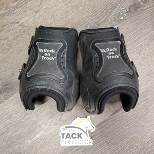 Pr Hind Boots, tabs *gc, clean, faded, scrapes, hairy, marker *lining: v.hairy, residue, dirt