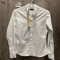 JUNIORS LS Show Shirt, attached snap collar *gc, older, v.puckered, curled bottom seams, dingy
