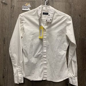 JUNIORS LS Show Shirt, attached snap collar *gc, older, v.puckered, curled bottom seams, dingy
