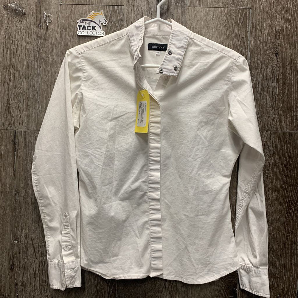 JUNIORS LS Show Shirt, attached snap collar *gc, older, v.puckered, curled bottom seams, dingy