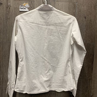 JUNIORS LS Show Shirt, attached snap collar *gc, older, v.puckered, curled bottom seams, dingy
