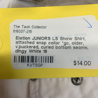 JUNIORS LS Show Shirt, attached snap collar *gc, older, v.puckered, curled bottom seams, dingy
