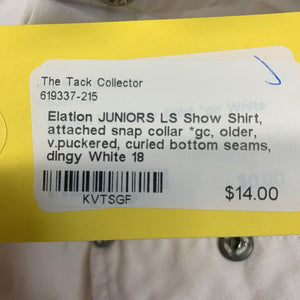 JUNIORS LS Show Shirt, attached snap collar *gc, older, v.puckered, curled bottom seams, dingy