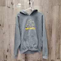 Hvy Sweatshirt Hoodie "Get Over It" *gc, pilly, rubs, clumpy/rough inside lining