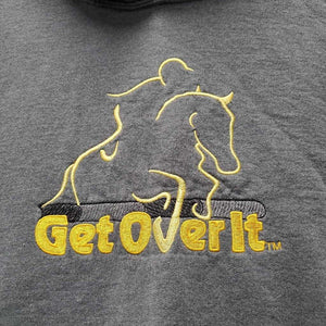 Hvy Sweatshirt Hoodie "Get Over It" *gc, pilly, rubs, clumpy/rough inside lining