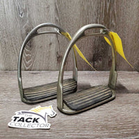 Pr Stirrup Irons, grips *fair, discolored, stains, dirt, too small grip, older