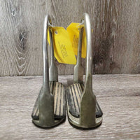 Pr Stirrup Irons, grips *fair, discolored, stains, dirt, too small grip, older
