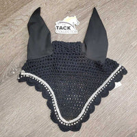 Crochet Ear Bonnet Fly Veil, bling, piping *vgc, clean, mnr hair, pulled end
