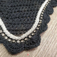 Crochet Ear Bonnet Fly Veil, bling, piping *vgc, clean, mnr hair, pulled end
