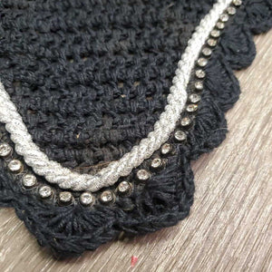 Crochet Ear Bonnet Fly Veil, bling, piping *vgc, clean, mnr hair, pulled end