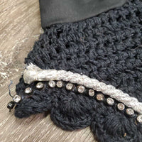 Crochet Ear Bonnet Fly Veil, bling, piping *vgc, clean, mnr hair, pulled end