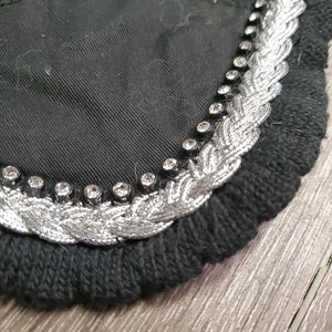 Crochet Ear Bonnet Fly Veil, bling, birdle loops *gc, clean, hairy, faded, older, snags, rubs