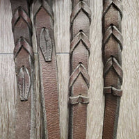 Soft Rsd Leather Bridle, Thick Braided Reins *gc, dirty, dry, edge scrapes, xholes *reins: broken keeper, mismatched
