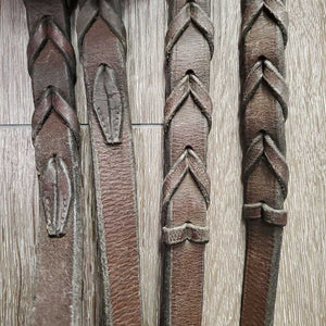 Soft Rsd Leather Bridle, Thick Braided Reins *gc, dirty, dry, edge scrapes, xholes *reins: broken keeper, mismatched