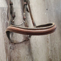 Soft Rsd Leather Bridle, Thick Braided Reins *gc, dirty, dry, edge scrapes, xholes *reins: broken keeper, mismatched
