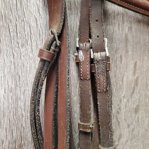 Soft Rsd Leather Bridle, Thick Braided Reins *gc, dirty, dry, edge scrapes, xholes *reins: broken keeper, mismatched