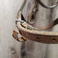 Soft Rsd Leather Bridle, Thick Braided Reins *gc, dirty, dry, edge scrapes, xholes *reins: broken keeper, mismatched