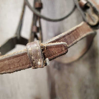 Soft Rsd Leather Bridle, Thick Braided Reins *gc, dirty, dry, edge scrapes, xholes *reins: broken keeper, mismatched