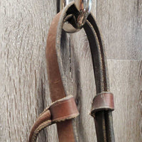 Soft Rsd Leather Bridle, Thick Braided Reins *gc, dirty, dry, edge scrapes, xholes *reins: broken keeper, mismatched