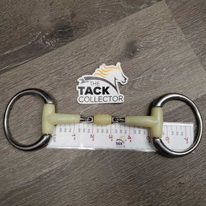 French Link Eggbutt Bit, Center Roller Lozenge *gc/fair, clean, chewed, split & sharp edge