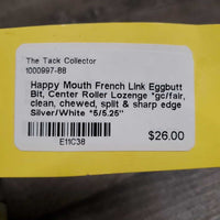 French Link Eggbutt Bit, Center Roller Lozenge *gc/fair, clean, chewed, split & sharp edge
