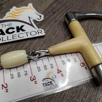 French Link Hunter D Ring, center roller *gc/fair, split end, chewed, discolored, clean, residue, scratches, older
