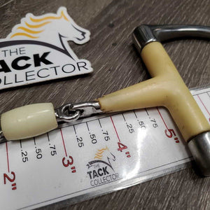 French Link Hunter D Ring, center roller *gc/fair, split end, chewed, discolored, clean, residue, scratches, older