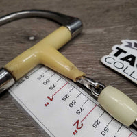 French Link Hunter D Ring, center roller *gc/fair, split end, chewed, discolored, clean, residue, scratches, older
