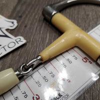 French Link Hunter D Ring, center roller *gc/fair, split end, chewed, discolored, clean, residue, scratches, older
