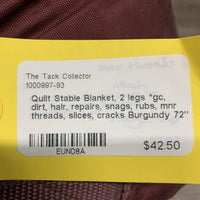 Quilt Stable Blanket, 2 legs *gc, dirt, hair, repairs, snags, rubs, mnr threads, slices, cracks
