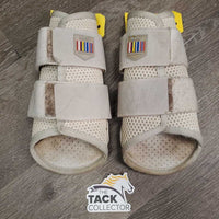 Pr Neoprene Closed Front Boots, velcro *gc/fair, hairy, clean, dingy, stains, discolored, hairy velcro, rubs, snags, v.pilly
