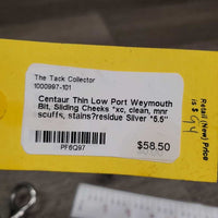 Thin Low Port Weymouth Bit, Sliding Cheeks *xc, clean, mnr scuffs, stains?residue
