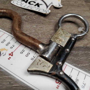 Curved LS High Port Sweet Iron Western Curb Bit, tooled silver edges *gc, clean, rusty, scrapes, oxidized