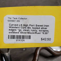 Curved LS High Port Sweet Iron Western Curb Bit, tooled silver edges *gc, clean, rusty, scrapes, oxidized
