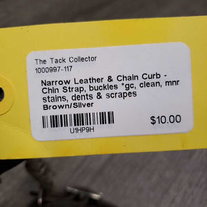 Narrow Leather & Chain Curb - Chin Strap, buckles *gc, clean, mnr stains, dents & scrapes