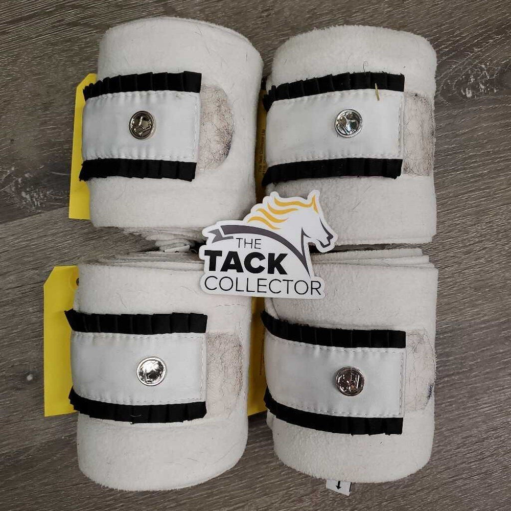 4 Fleece Polos, Satin, Ruffles *gc, clean, dingy, hairy, clumpy, hairy velcro