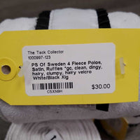 4 Fleece Polos, Satin, Ruffles *gc, clean, dingy, hairy, clumpy, hairy velcro
