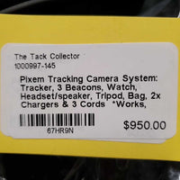 Tracking Camera System: Tracker, 3 Beacons, Watch, Headset/speaker, Tripod, Bag, 2x Chargers & 3 Cords *Works, Charges, No Manual, missing 2 USB Cords
